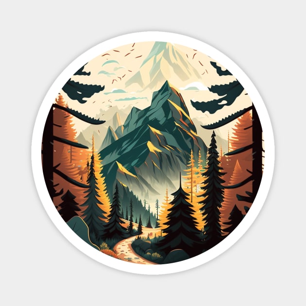 Hiking in Forest Minimal Design, Adventure Mountain Magnet by logiamerch